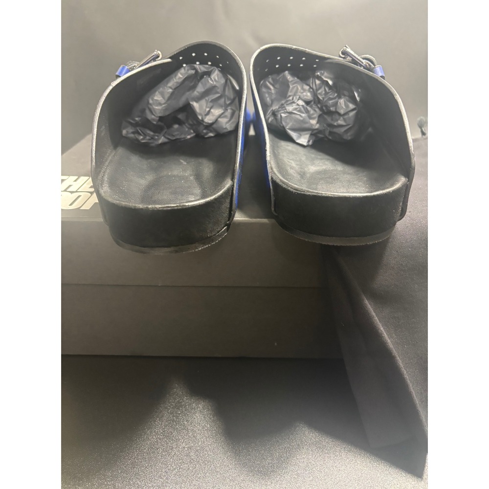 The Kooples NEW Leopard Print Slides Sandals Buckle Accents Blue Black FR 45/U11 - Picture 5 of 9